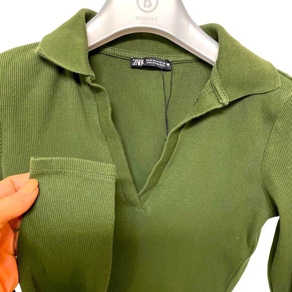 Zara Women’s Collared Long-Sleeve Crop Top - Picture 3 of 6